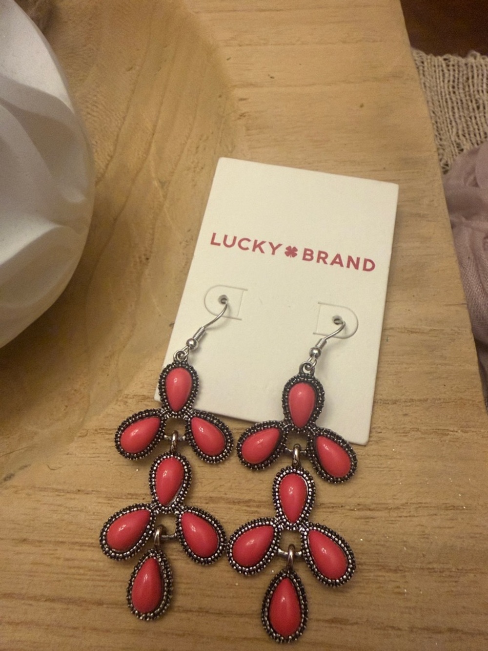 Lucky Brand Pink Teardrop Chandelier Earrings